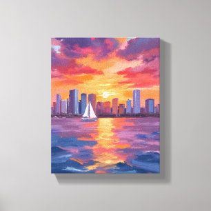 Lienzo Pintura en Acuarela Colorida del Atardecer en el H