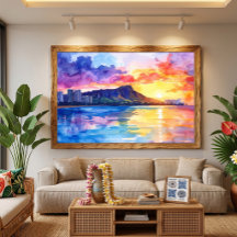 pintura en acuarela de Diamond head Waikiki Hawaii