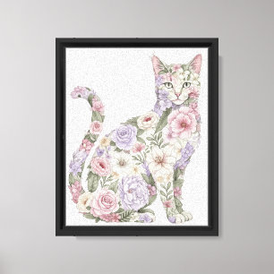 Lienzo Pintura en Acuarela de Gato Floral