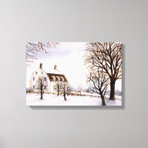 Lienzo Pintura en Acuarela de Invierno en Nueva Inglaterr