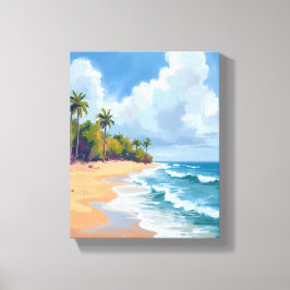 Lienzo Pintura en Acuarela de la Costa del Océano en Hawá