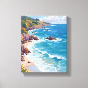 Lienzo Pintura en Acuarela de la Marea del Océano Azul Co