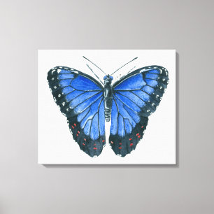 Lienzo pintura en acuarela de mariposa Morpho azul