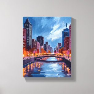 Lienzo Pintura en Acuarela de Noches de Ciudad