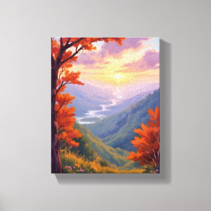 Lienzo Pintura en Acuarela de Paisaje de Otoño con Follaj