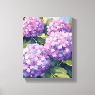 Lienzo Pintura en Acuarela Floral de Hortensias Moradas