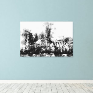 Lienzo Pintura en blanco y negro de la Catedral de Notre