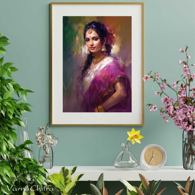 Lienzo Pintura figurativa contemporánea india (This painting purchased as a digital download can be custom framed either at a local shop or online)