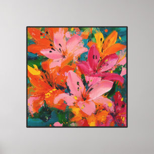 Lienzo Pintura floral abstracta de lirios iluminados por