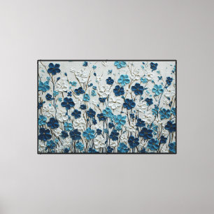 Lienzo Pintura floral azul y blanca con centros dorados