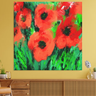 Lienzo Pintura floral de amapolas rojas abstractas