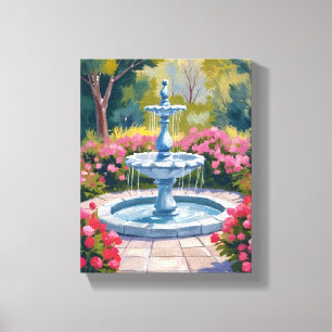 Lienzo Pintura Floral de Fuente de Jardín