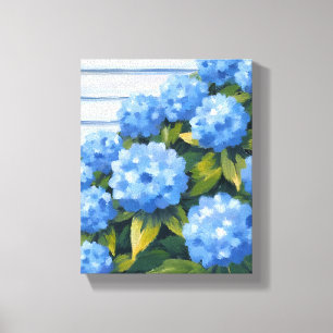 Lienzo Pintura floral de hortensias azules arbustos