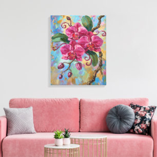 Lienzo Pintura floral de orquídea rosa