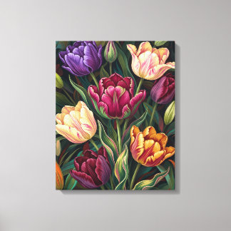 Lienzo Pintura floral de tulipanes coloridos
