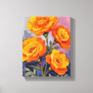 Lienzo Pintura floral en acuarela de flores de Marigold n
