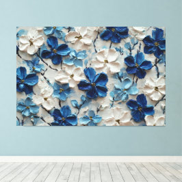 Lienzo Pintura floral texturizada azul y blanca – Abstrac