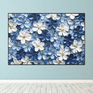 Lienzo Pintura floral texturizada azul y blanca – Abstrac