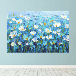 Lienzo Pintura Floral Texturizada Azul y Turquesa