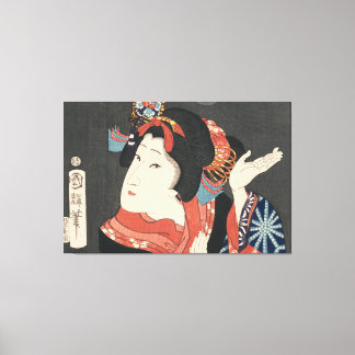 Lienzo Pintura japonesa colorida del vintage de la mujer