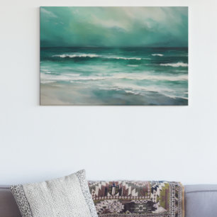 Lienzo Pintura moderna de océano de playa en verde turque