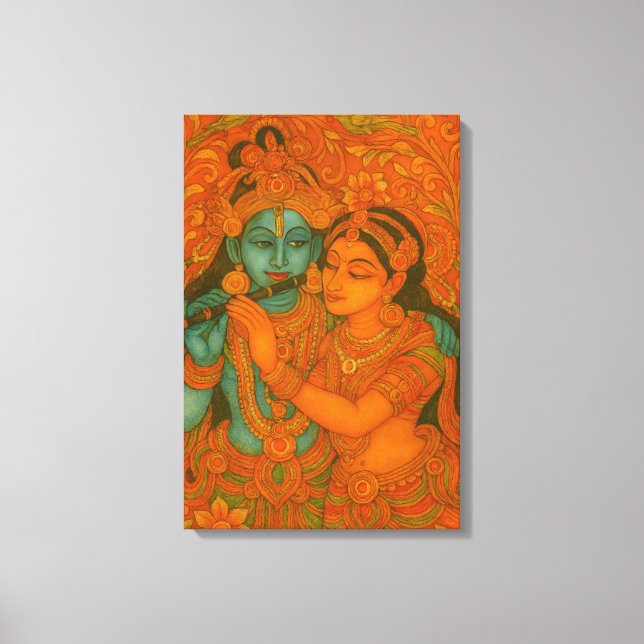 Lienzo Pintura mural de Radha Krishna de Kerala (Anverso)