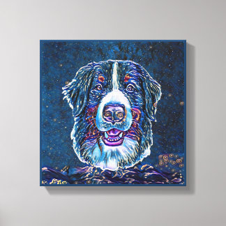 Lienzo Pintura nocturna de Berna Mountain Dog Blue Starry