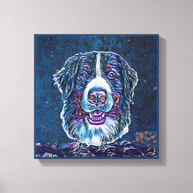 Lienzo Pintura nocturna de Berna Mountain Dog Blue Starry (Anverso)