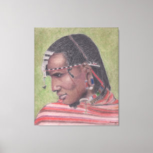 Lienzo Pintura original en el guerrero de Maasai del