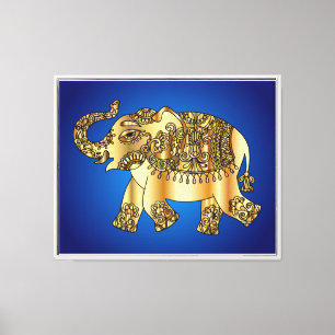 Lienzo Pintura Ornamental de Elefantes de Oro-25420