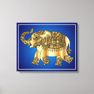 Lienzo Pintura Ornamental de Elefantes de Oro-25420