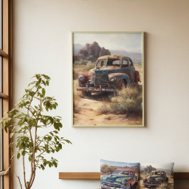 Lienzo Pintura rústica de coche vintage del desierto