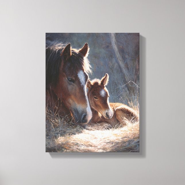 Lienzo Pintura suave de yegua y potro con luz suave (Anverso)