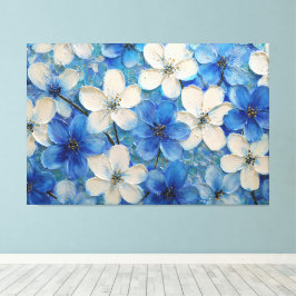 Lienzo Pintura Texturizada Floral Azul y Blanco – Abstrac