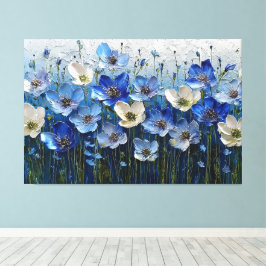 Lienzo Pintura Texturizada Floral Azul y Blanco – Abstrac