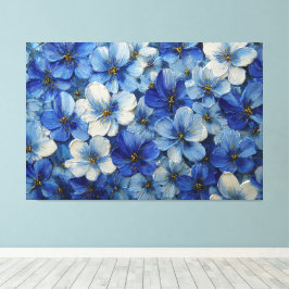 Lienzo Pintura Texturizada Floral Azul y Blanco – Abstrac