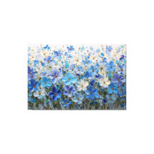 Pintura Texturizada Floral Azul y Blanco – Abstrac