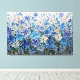 Lienzo Pintura Texturizada Floral Azul y Blanco – Abstrac