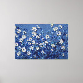 Lienzo Pintura Texturizada Floral Azul y Blanco – Abstrac
