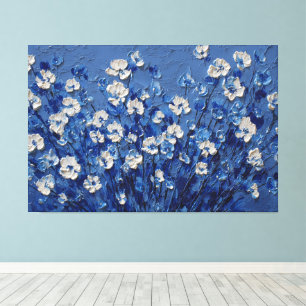 Lienzo Pintura Texturizada Floral Azul y Blanco – Abstrac