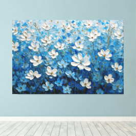 Lienzo Pintura Texturizada Floral Blanca y Azul – Abstrac