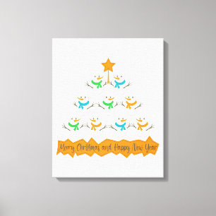 Lienzo Pirámide de árboles de Navidad hecha de muñecos de