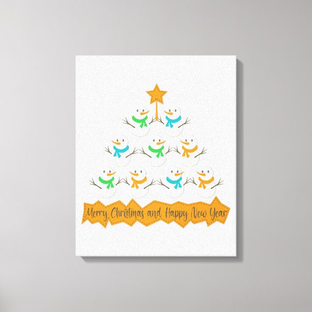 Lienzo Pirámide de árboles de Navidad hecha de muñecos de (Anverso)