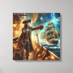 Lienzo Pirata espacial Steampunk Vintage en el Océano Vic