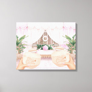 Lienzo Piscina de hotel de rayas rosas y blancas Cabana
