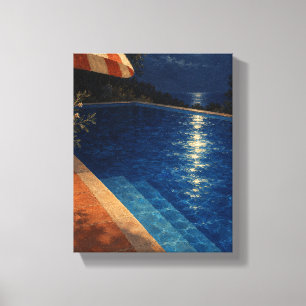 Lienzo Piscina iluminada por la luna con sombrilla de ray