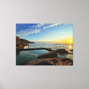 Lienzo Piscina Perranporth Beach al atardecer