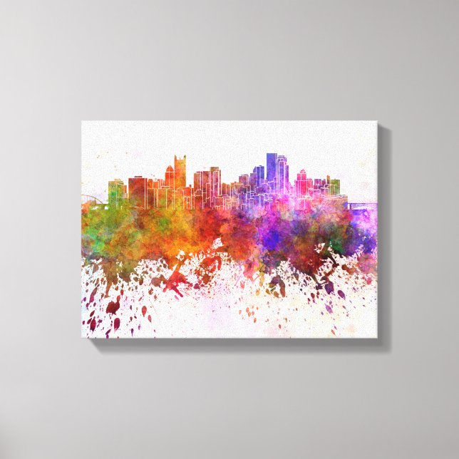Lienzo Pittsburgh skyline in watercolor background (Anverso)