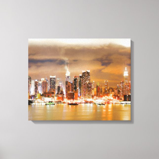 Lienzo PixDezines NYC Skyline/Manhattan/Night Lights (Anverso)
