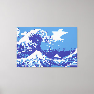 Lienzo Pixel Tsunami Blue 8 bit Pixel Art